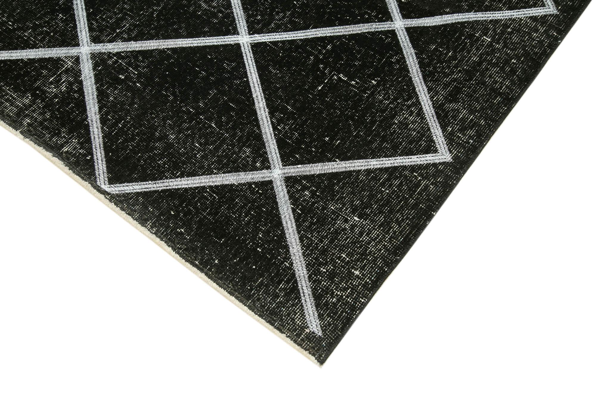 Geometric Carpet Siyah Geometrik Pamuk Yün El Dokuma Halısı 141x344 Agacan