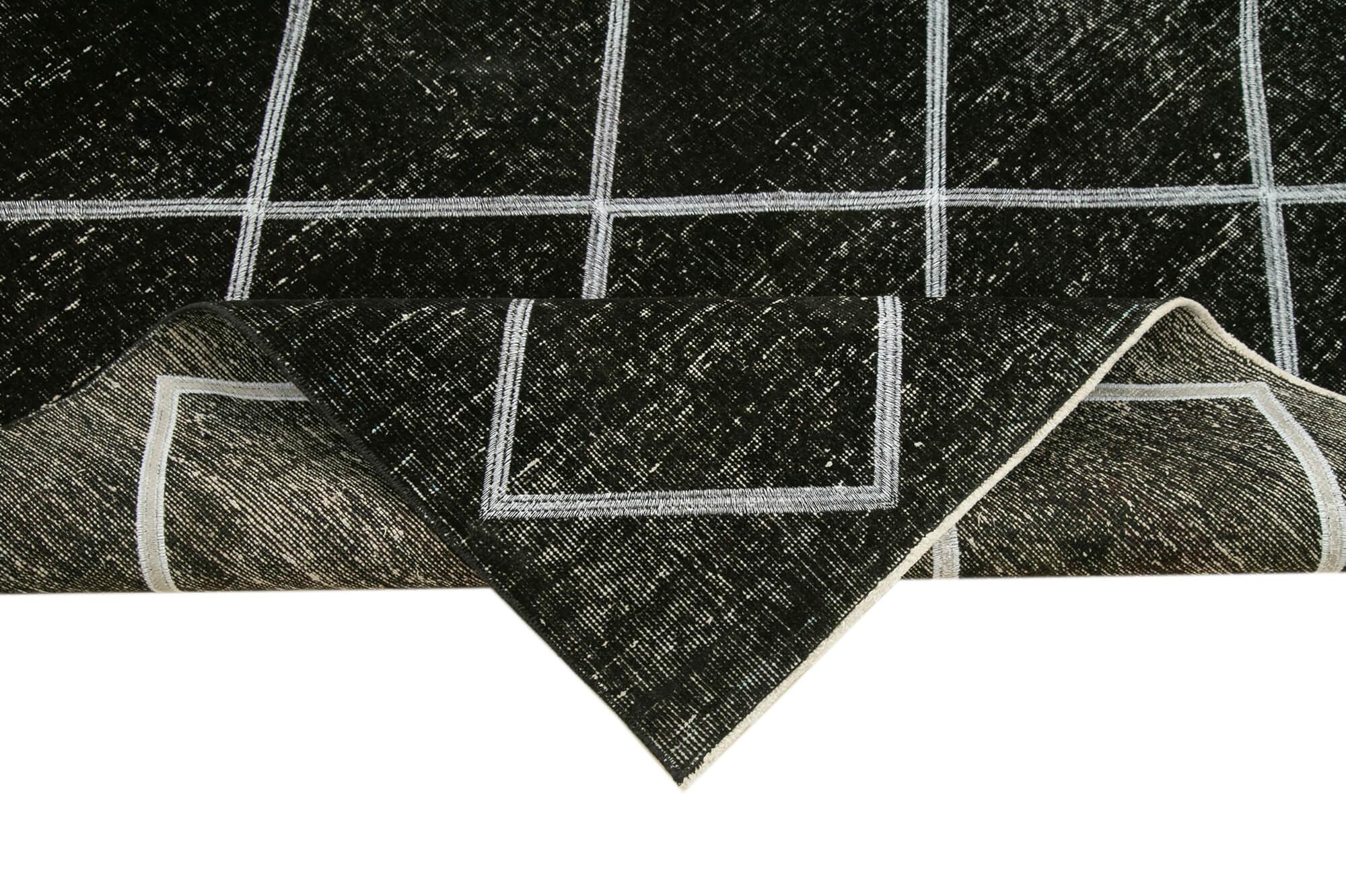 Geometric Carpet Siyah Geometrik Pamuk Yün El Dokuma Halısı 141x344 Agacan