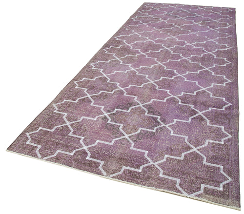 Geometric Carpet Mor Geometrik Pamuk Yün El Dokuma Halısı 148x395 Agacan