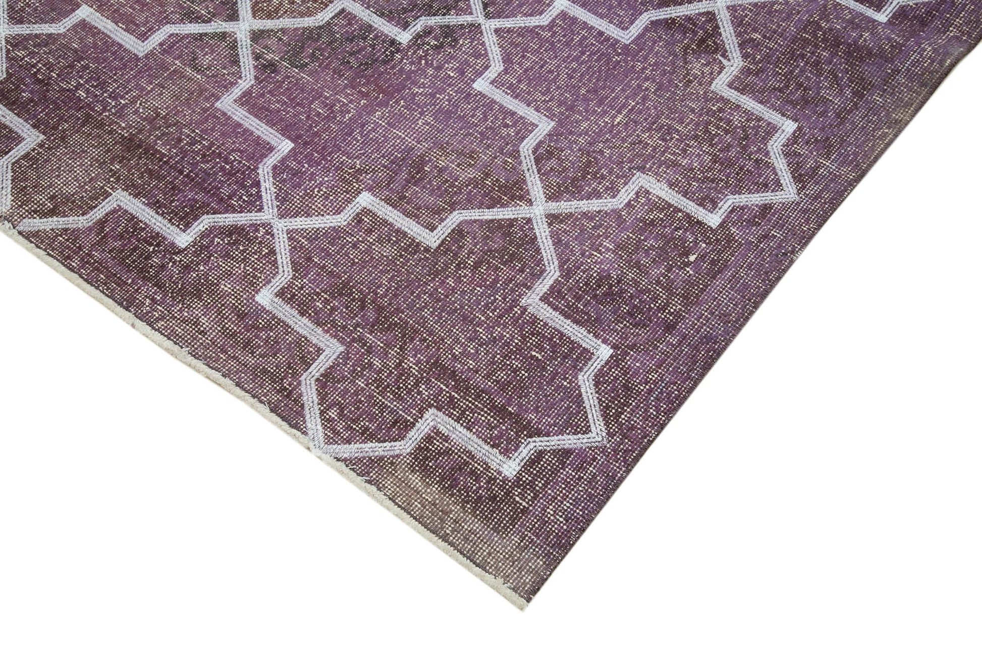 Geometric Carpet Mor Geometrik Pamuk Yün El Dokuma Halısı 148x395 Agacan