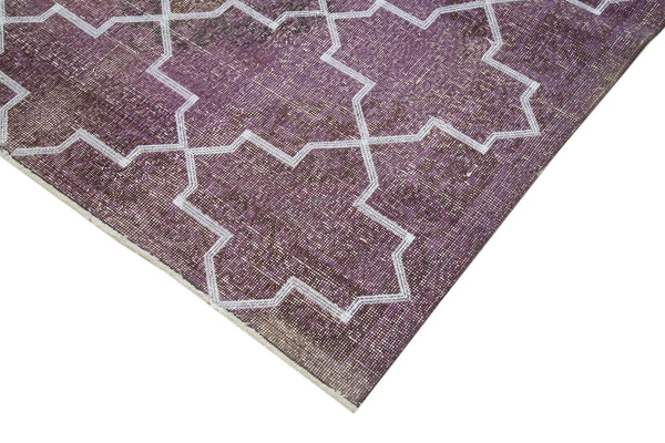 Geometric Carpet Mor Geometrik Pamuk Yün El Dokuma Halısı 148x395 Agacan