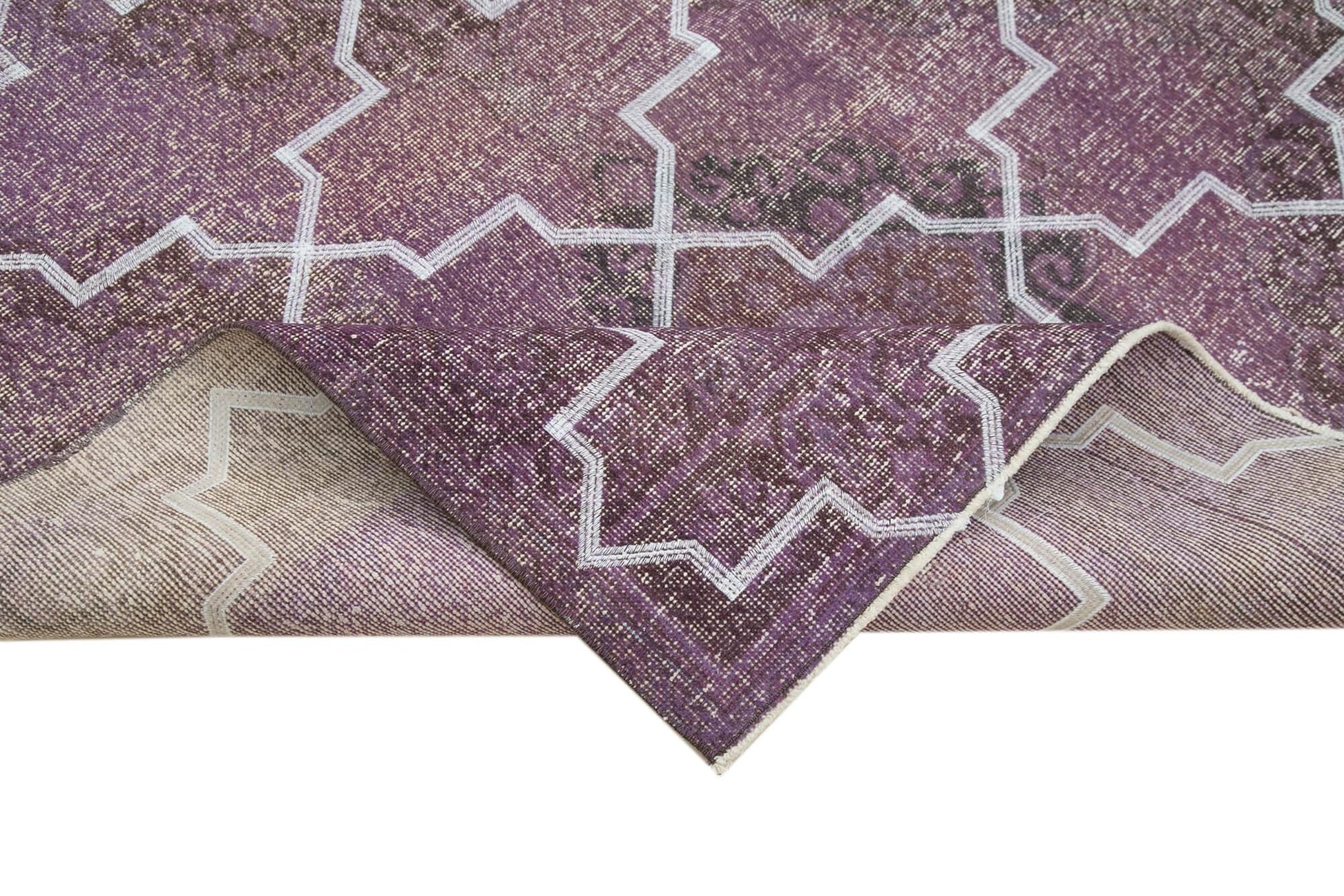 Geometric Carpet Mor Geometrik Pamuk Yün El Dokuma Halısı 148x395 Agacan
