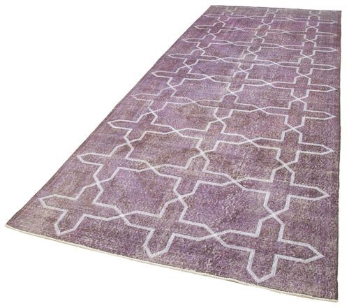 Geometric Carpet Mor Geometrik Pamuk Yün El Dokuma Halısı 137x382 Agacan
