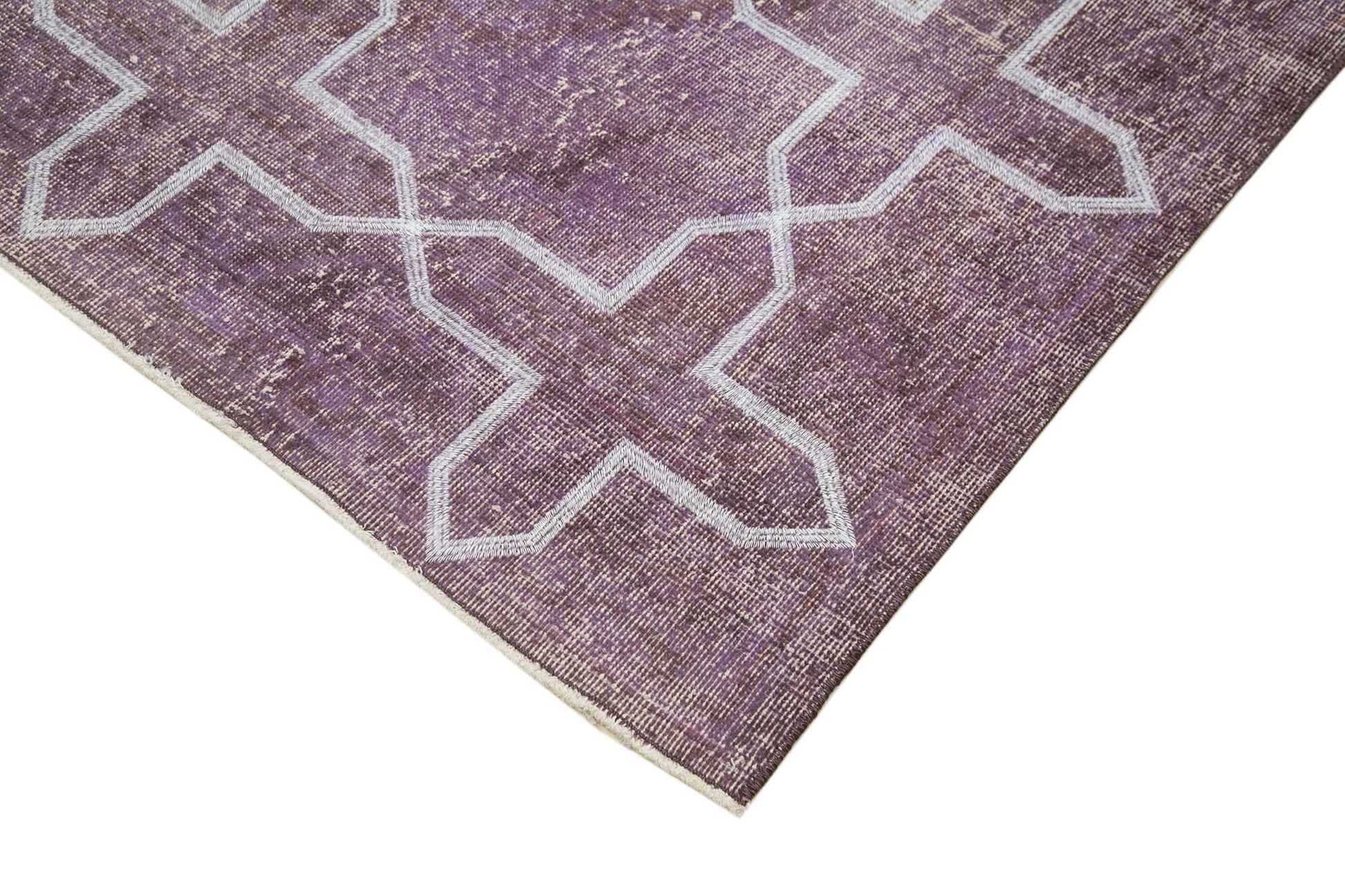 Geometric Carpet Mor Geometrik Pamuk Yün El Dokuma Halısı 137x382 Agacan