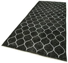 Geometric Carpet Siyah Geometrik Pamuk Yün El Dokuma Halısı 145x387 Agacan