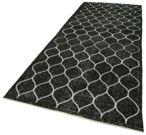 Geometric Carpet Siyah Geometrik Pamuk Yün El Dokuma Halısı 145x387 Agacan