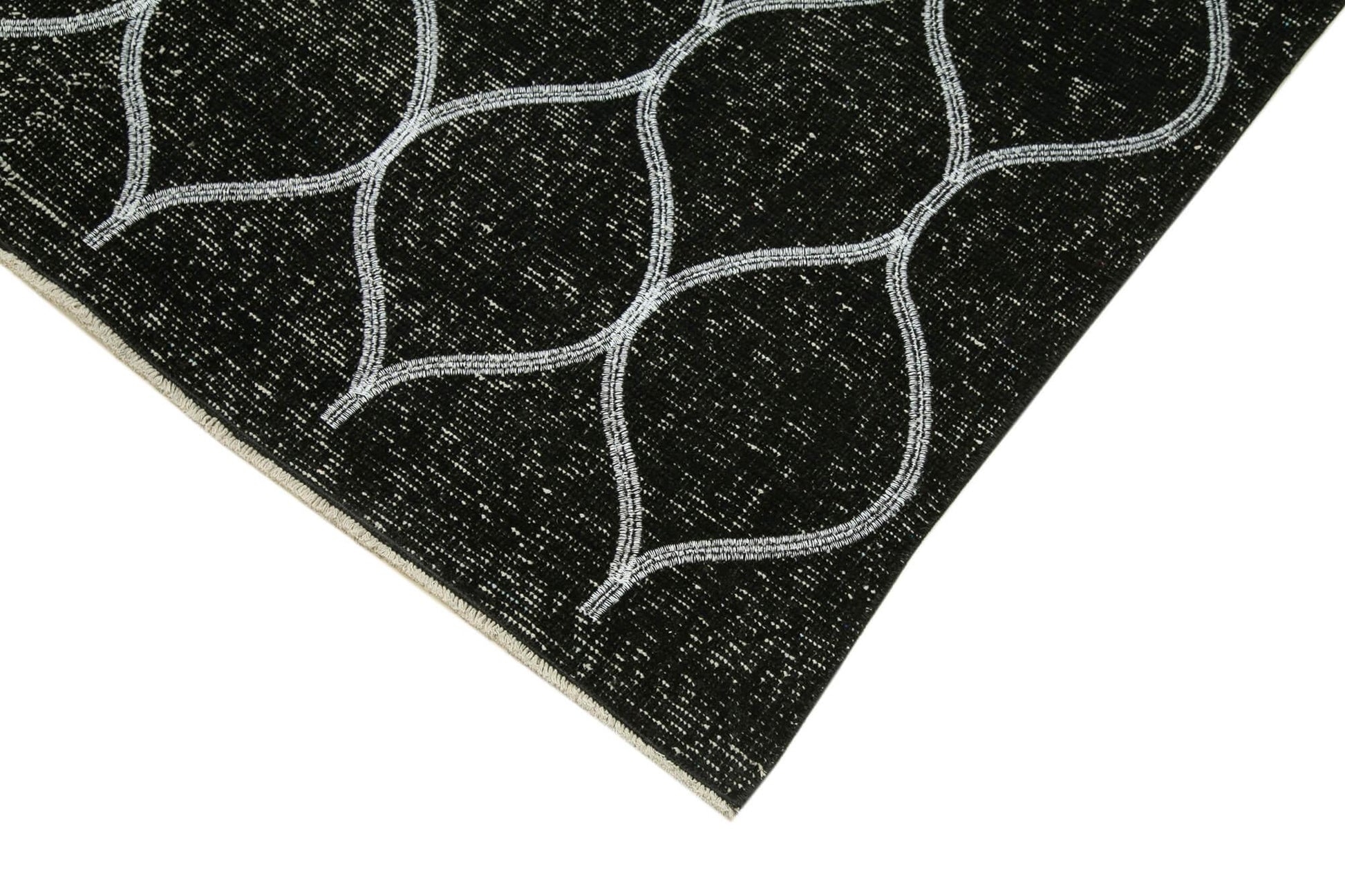 Geometric Carpet Siyah Geometrik Pamuk Yün El Dokuma Halısı 145x387 Agacan