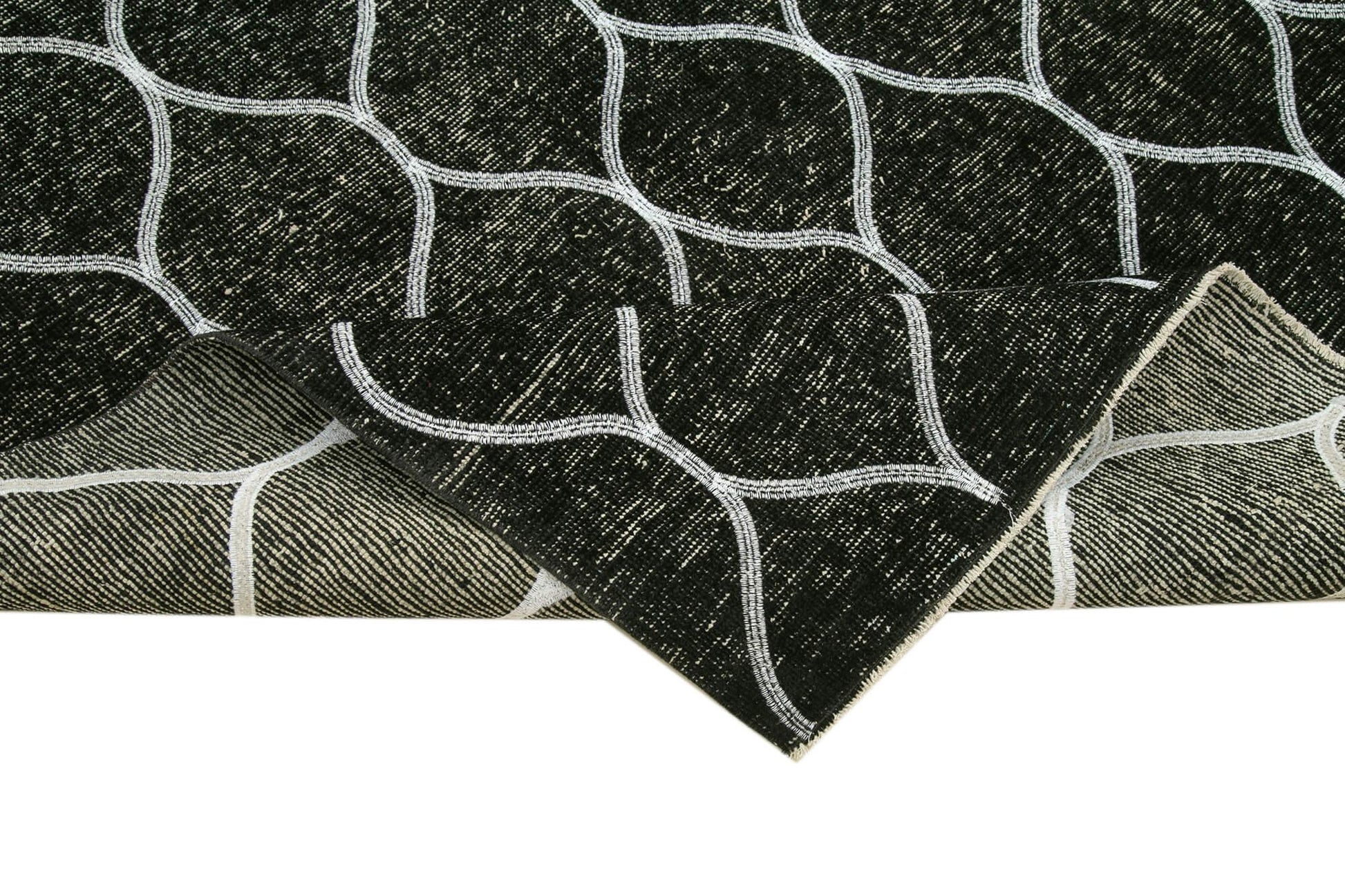 Geometric Carpet Siyah Geometrik Pamuk Yün El Dokuma Halısı 145x387 Agacan