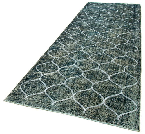 Geometric Carpet Mavi Geometrik Pamuk Yün El Dokuma Halısı 134x392 Agacan