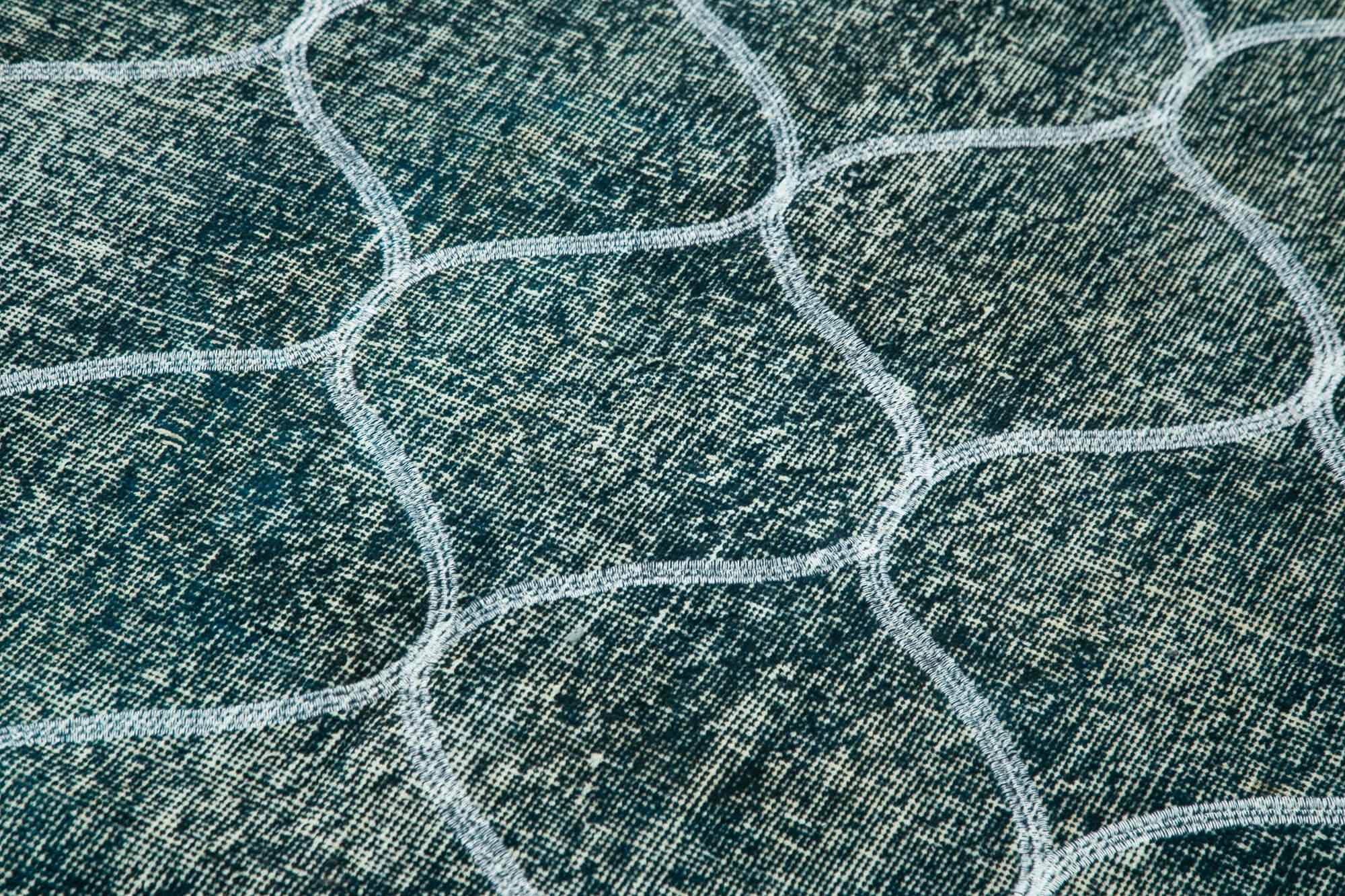 Geometric Carpet Mavi Geometrik Pamuk Yün El Dokuma Halısı 134x392 Agacan