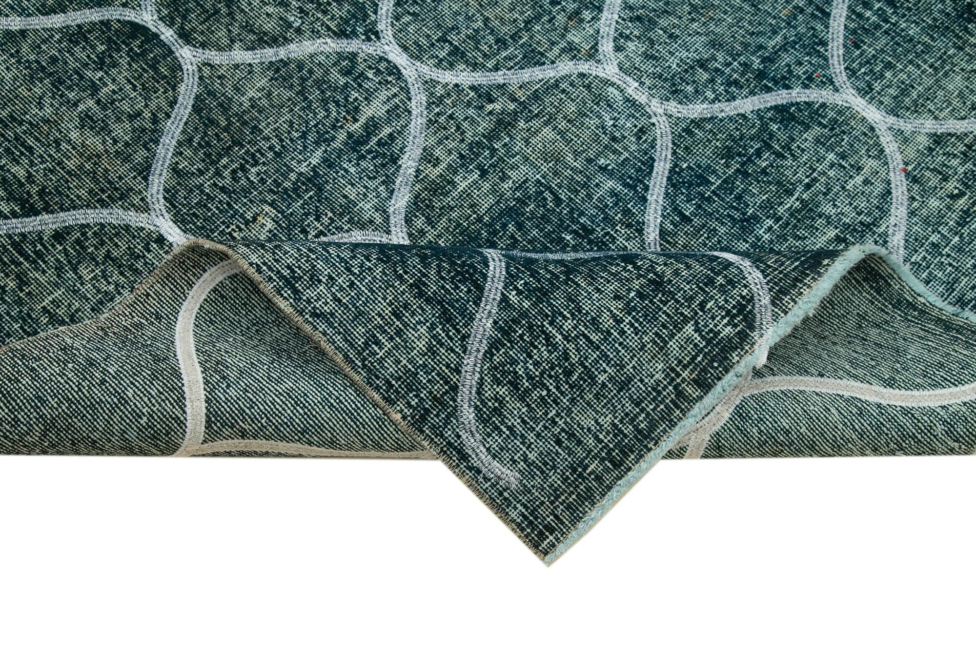 Geometric Carpet Mavi Geometrik Pamuk Yün El Dokuma Halısı 134x392 Agacan