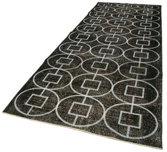 Geometric Carpet Siyah Geometrik Pamuk Yün El Dokuma Halısı 141x306 Agacan
