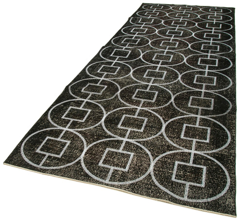 Geometric Carpet Siyah Geometrik Pamuk Yün El Dokuma Halısı 141x306 Agacan
