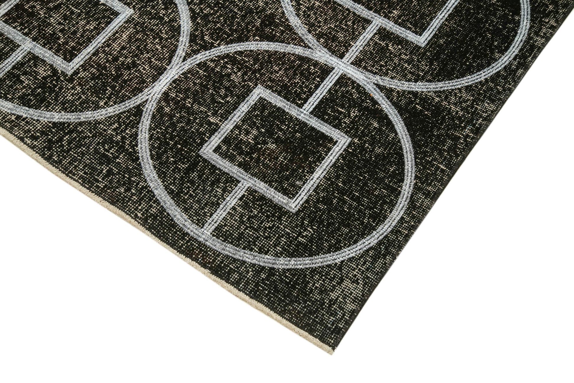 Geometric Carpet Siyah Geometrik Pamuk Yün El Dokuma Halısı 141x306 Agacan