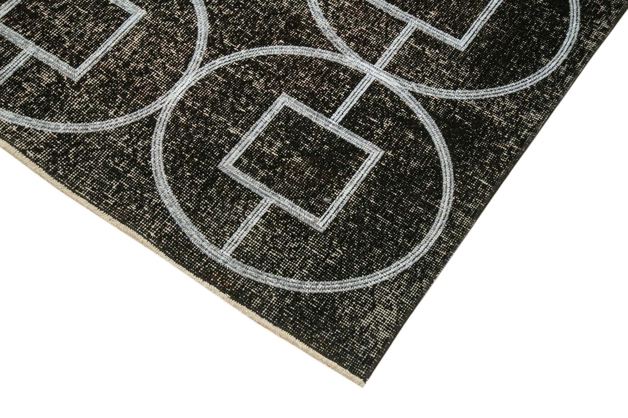 Geometric Carpet Siyah Geometrik Pamuk Yün El Dokuma Halısı 141x306 Agacan