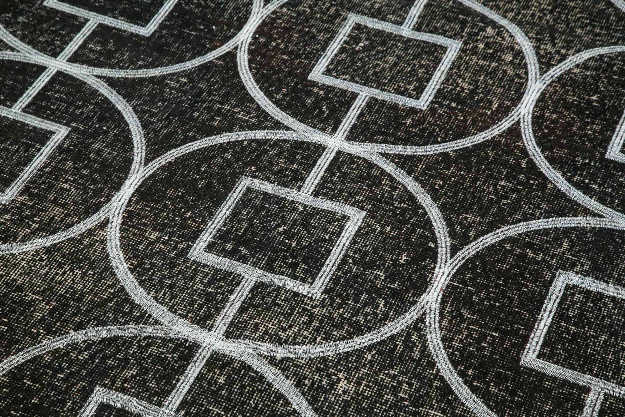Geometric Carpet Siyah Geometrik Pamuk Yün El Dokuma Halısı 141x306 Agacan