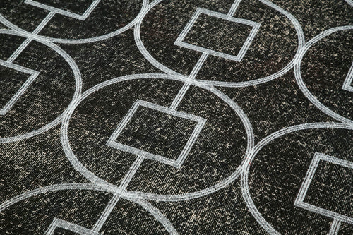 Geometric Carpet Siyah Geometrik Pamuk Yün El Dokuma Halısı 141x306 Agacan