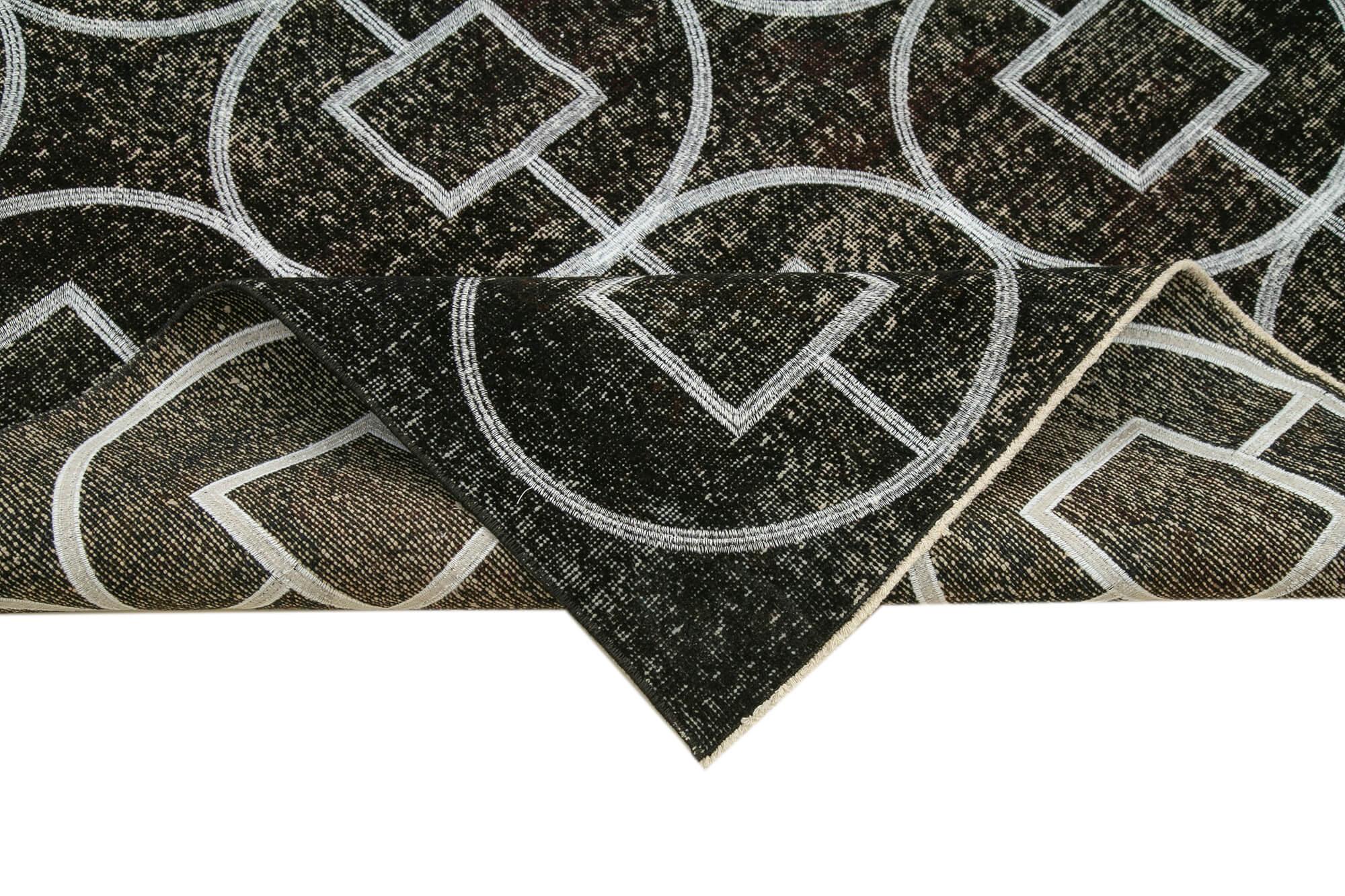 Geometric Carpet Siyah Geometrik Pamuk Yün El Dokuma Halısı 141x306 Agacan
