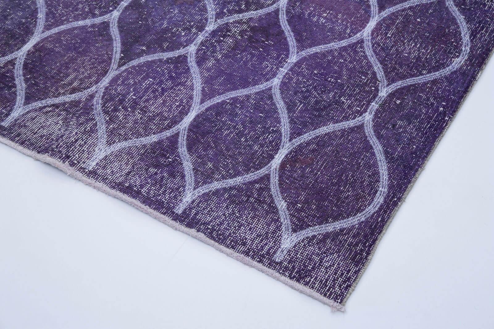 Geometric Carpet Mor Geometrik Pamuk Yün El Dokuma Halısı 131x382 Agacan