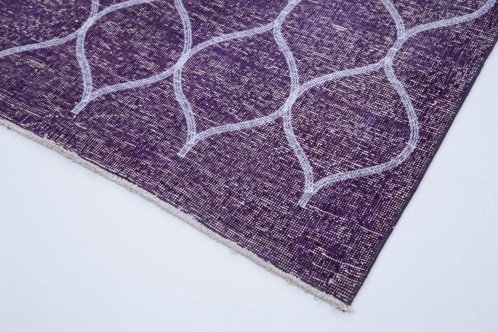 Geometric Carpet Mor Geometrik Pamuk Yün El Dokuma Halısı 144x374 Agacan