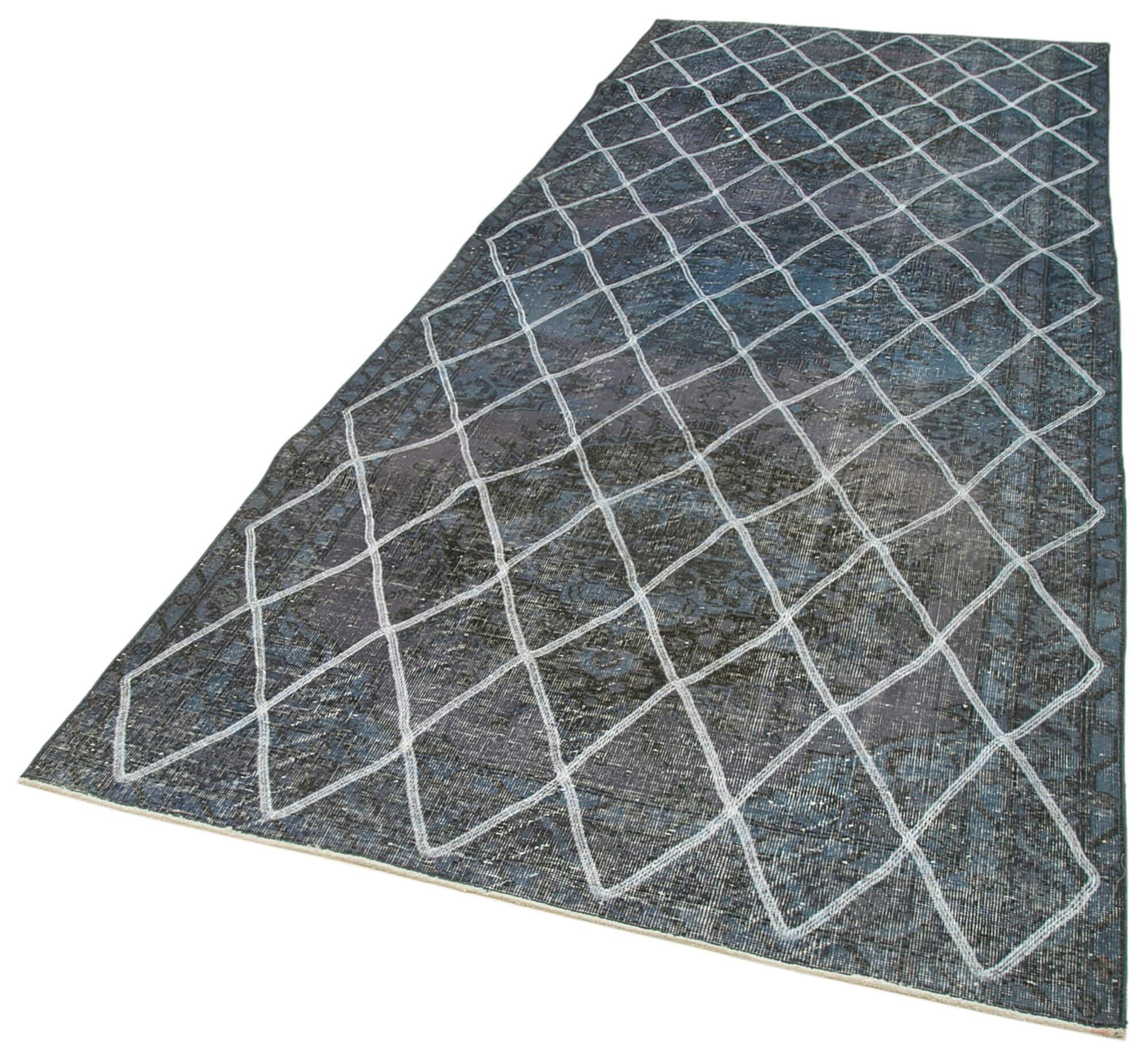 Geometric Carpet Mavi Geometrik Pamuk Yün El Dokuma Halısı 141x367 Agacan