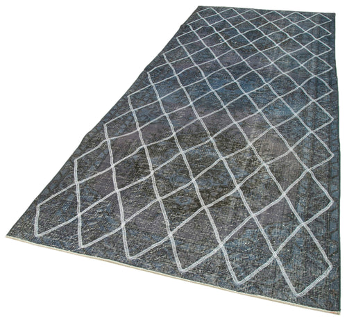 Geometric Carpet Mavi Geometrik Pamuk Yün El Dokuma Halısı 141x367 Agacan