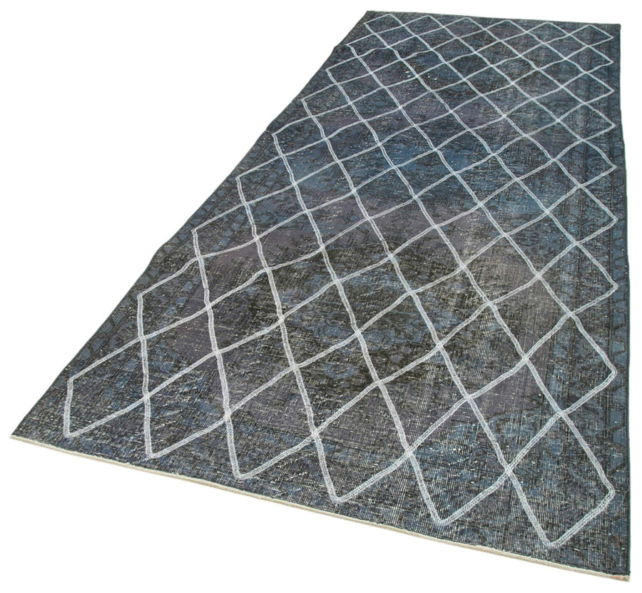 Geometric Carpet Mavi Geometrik Pamuk Yün El Dokuma Halısı 141x367 Agacan