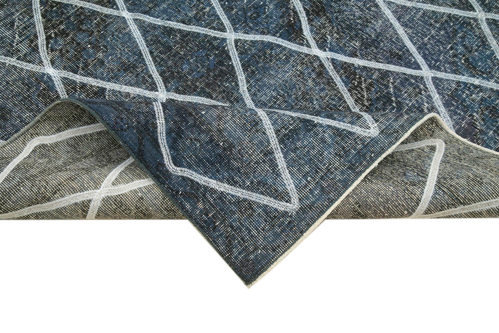 Geometric Carpet Mavi Geometrik Pamuk Yün El Dokuma Halısı 141x367 Agacan