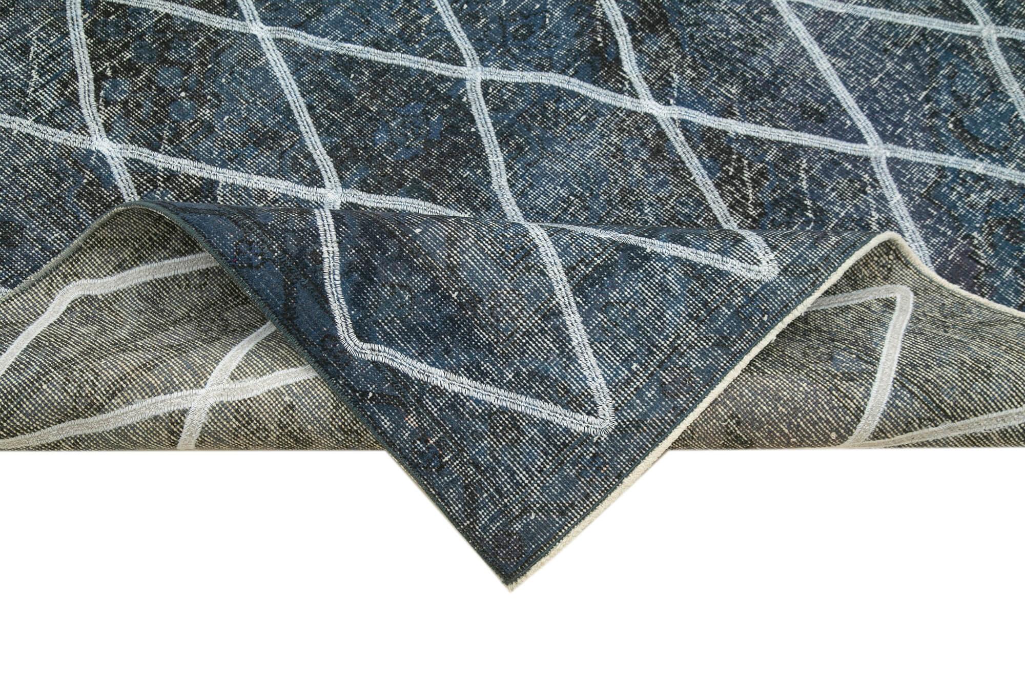 Geometric Carpet Mavi Geometrik Pamuk Yün El Dokuma Halısı 141x367 Agacan