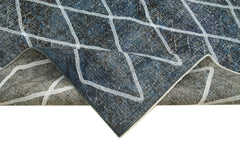 Geometric Carpet Mavi Geometrik Pamuk Yün El Dokuma Halısı 141x367 Agacan