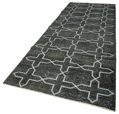 Geometric Carpet Siyah Geometrik Pamuk Yün El Dokuma Halısı 138x402 Agacan