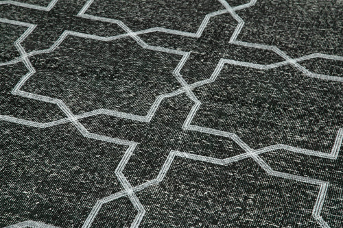 Geometric Carpet Siyah Geometrik Pamuk Yün El Dokuma Halısı 138x402 Agacan