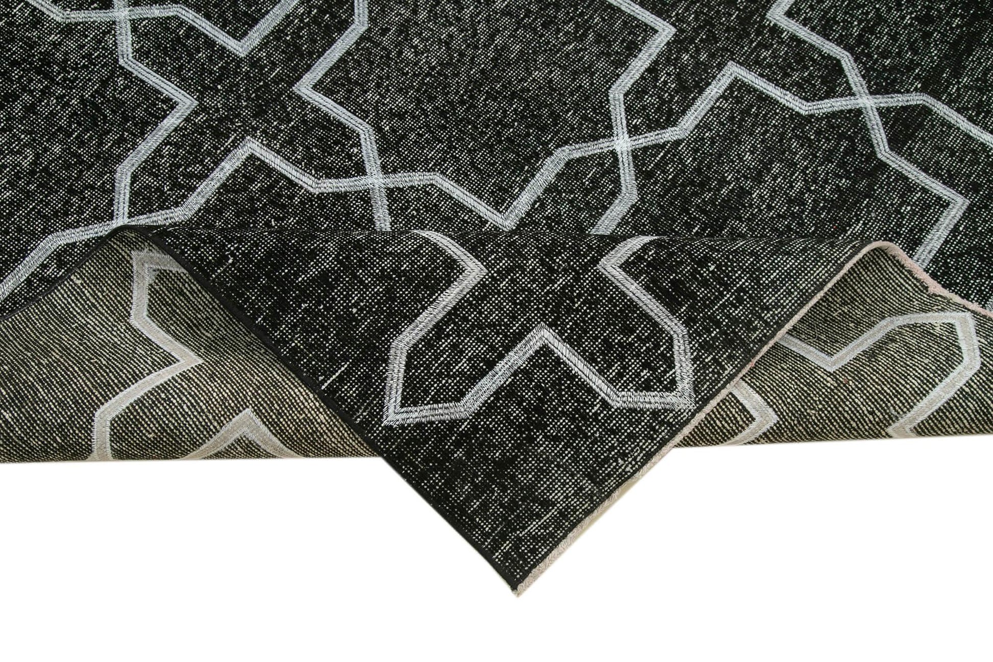 Geometric Carpet Siyah Geometrik Pamuk Yün El Dokuma Halısı 138x402 Agacan