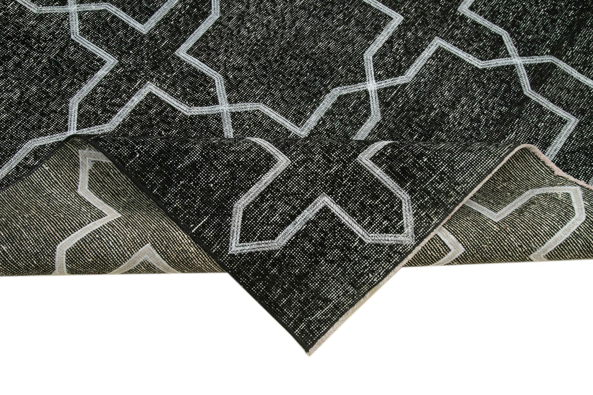 Geometric Carpet Siyah Geometrik Pamuk Yün El Dokuma Halısı 138x402 Agacan