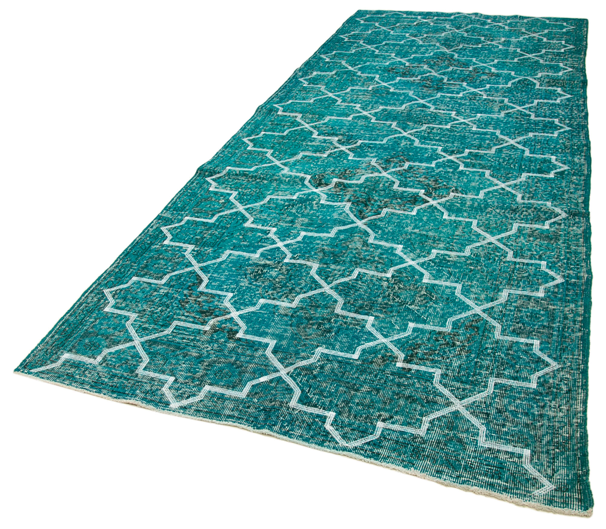 Geometric Carpet Turkuaz Geometrik Pamuk Yün El Dokuma Halısı 152x384 Agacan