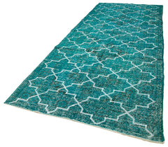 Geometric Carpet Turkuaz Geometrik Pamuk Yün El Dokuma Halısı 152x384 Agacan