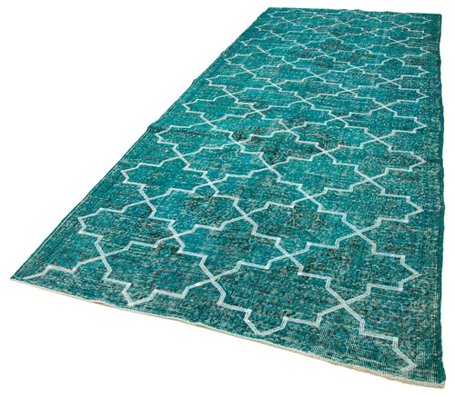 Geometric Carpet Turkuaz Geometrik Pamuk Yün El Dokuma Halısı 152x384 Agacan