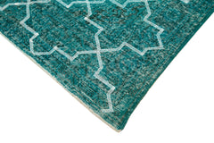 Geometric Carpet Turkuaz Geometrik Pamuk Yün El Dokuma Halısı 152x384 Agacan