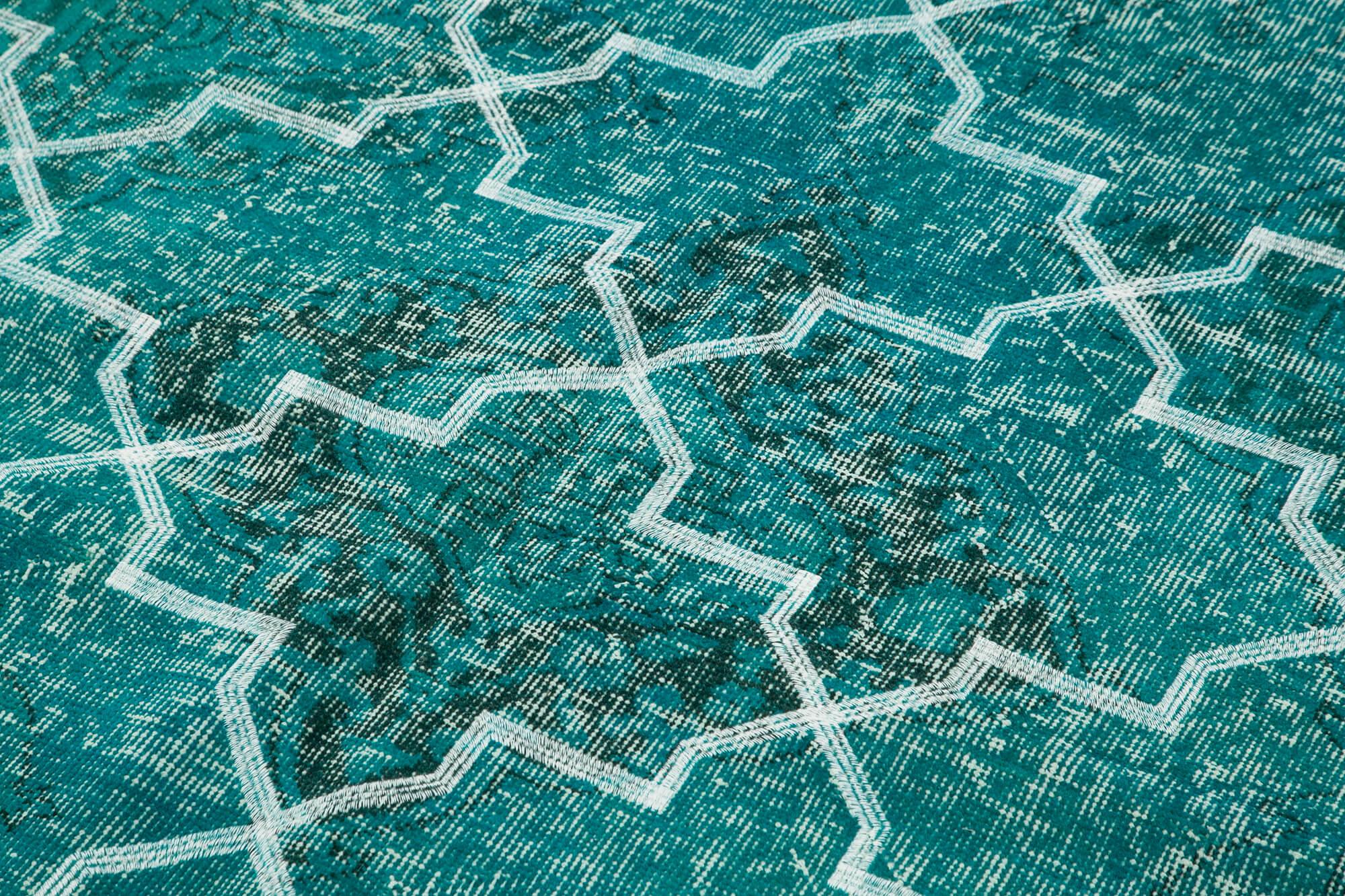 Geometric Carpet Turkuaz Geometrik Pamuk Yün El Dokuma Halısı 152x384 Agacan