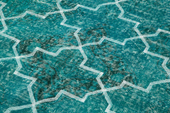 Geometric Carpet Turkuaz Geometrik Pamuk Yün El Dokuma Halısı 152x384 Agacan