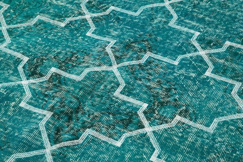 Geometric Carpet Turkuaz Geometrik Pamuk Yün El Dokuma Halısı 152x384 Agacan