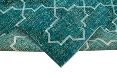 Geometric Carpet Turkuaz Geometrik Pamuk Yün El Dokuma Halısı 152x384 Agacan
