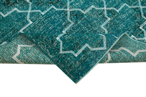 Geometric Carpet Turkuaz Geometrik Pamuk Yün El Dokuma Halısı 152x384 Agacan