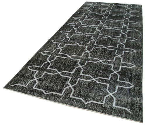 Geometric Carpet Siyah Geometrik Pamuk Yün El Dokuma Halısı 150x391 Agacan