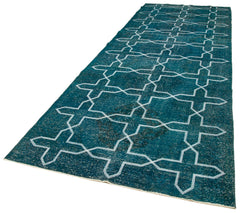 Geometric Carpet Turkuaz Geometrik Pamuk Yün El Dokuma Halısı 140x402 Agacan