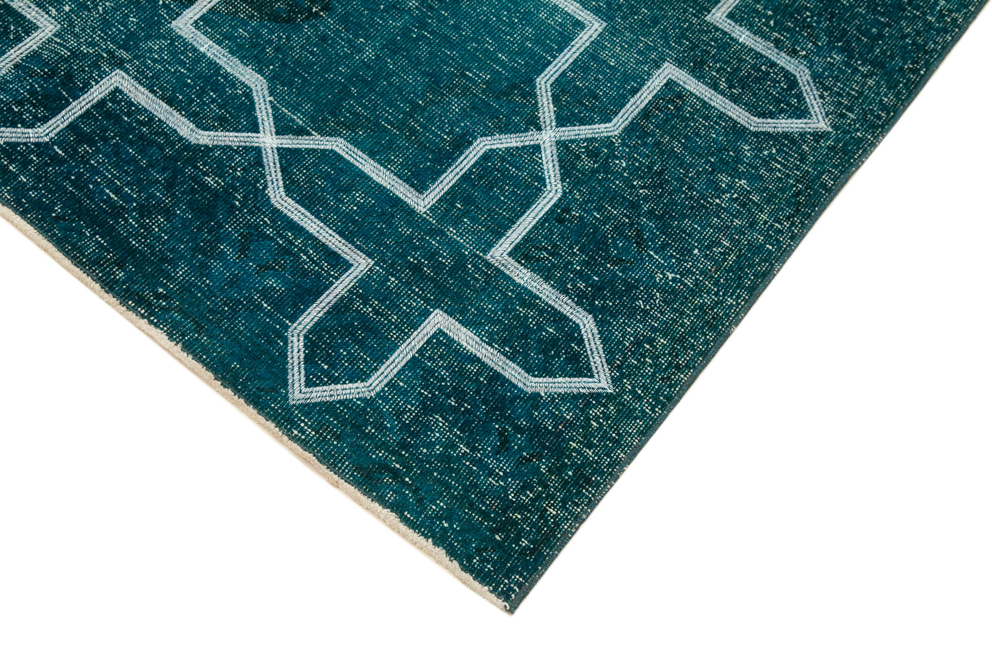 Geometric Carpet Turkuaz Geometrik Pamuk Yün El Dokuma Halısı 140x402 Agacan