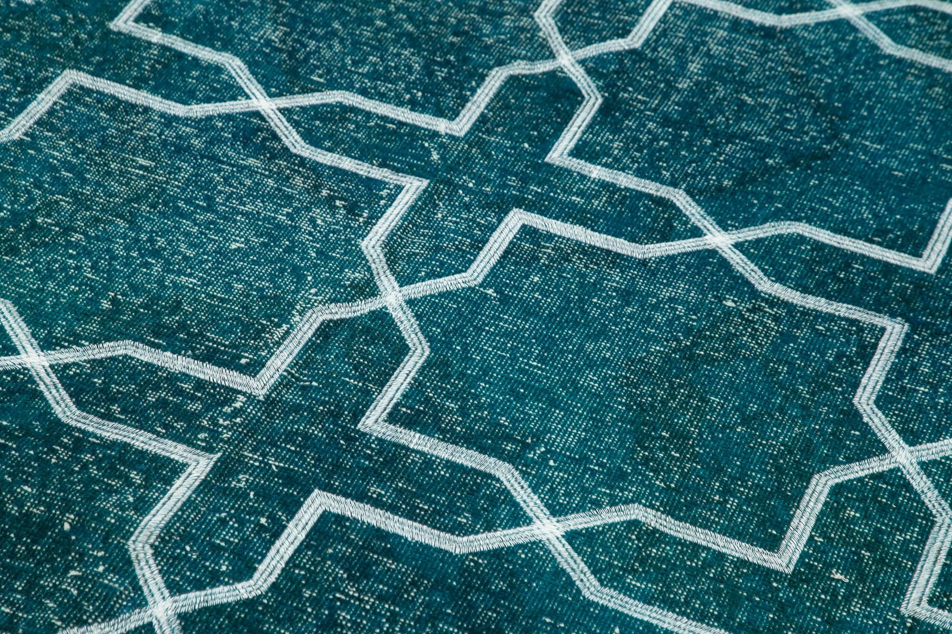Geometric Carpet Turkuaz Geometrik Pamuk Yün El Dokuma Halısı 140x402 Agacan