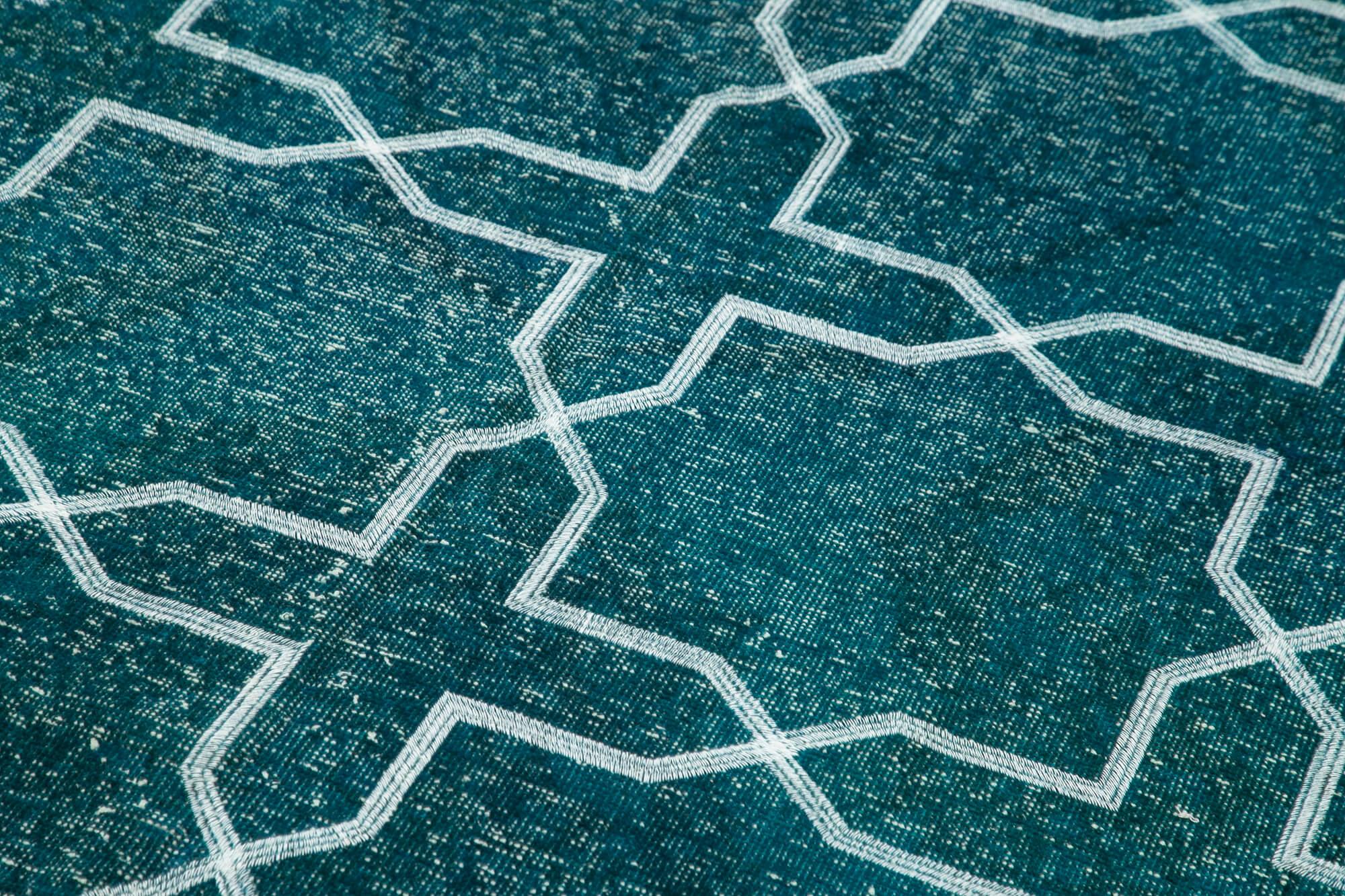 Geometric Carpet Turkuaz Geometrik Pamuk Yün El Dokuma Halısı 140x402 Agacan