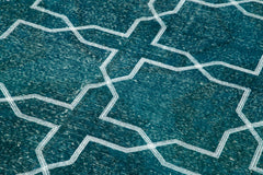 Geometric Carpet Turkuaz Geometrik Pamuk Yün El Dokuma Halısı 140x402 Agacan