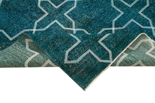 Geometric Carpet Turkuaz Geometrik Pamuk Yün El Dokuma Halısı 140x402 Agacan